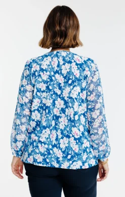 Toscane Boutique Tee-shirts|Blouse imprimé fleuri BLEU HORIZON