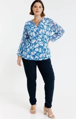 Toscane Boutique Tee-shirts|Blouse imprimé fleuri BLEU HORIZON