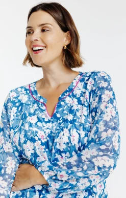 Toscane Boutique Tee-shirts|Blouse imprimé fleuri BLEU HORIZON