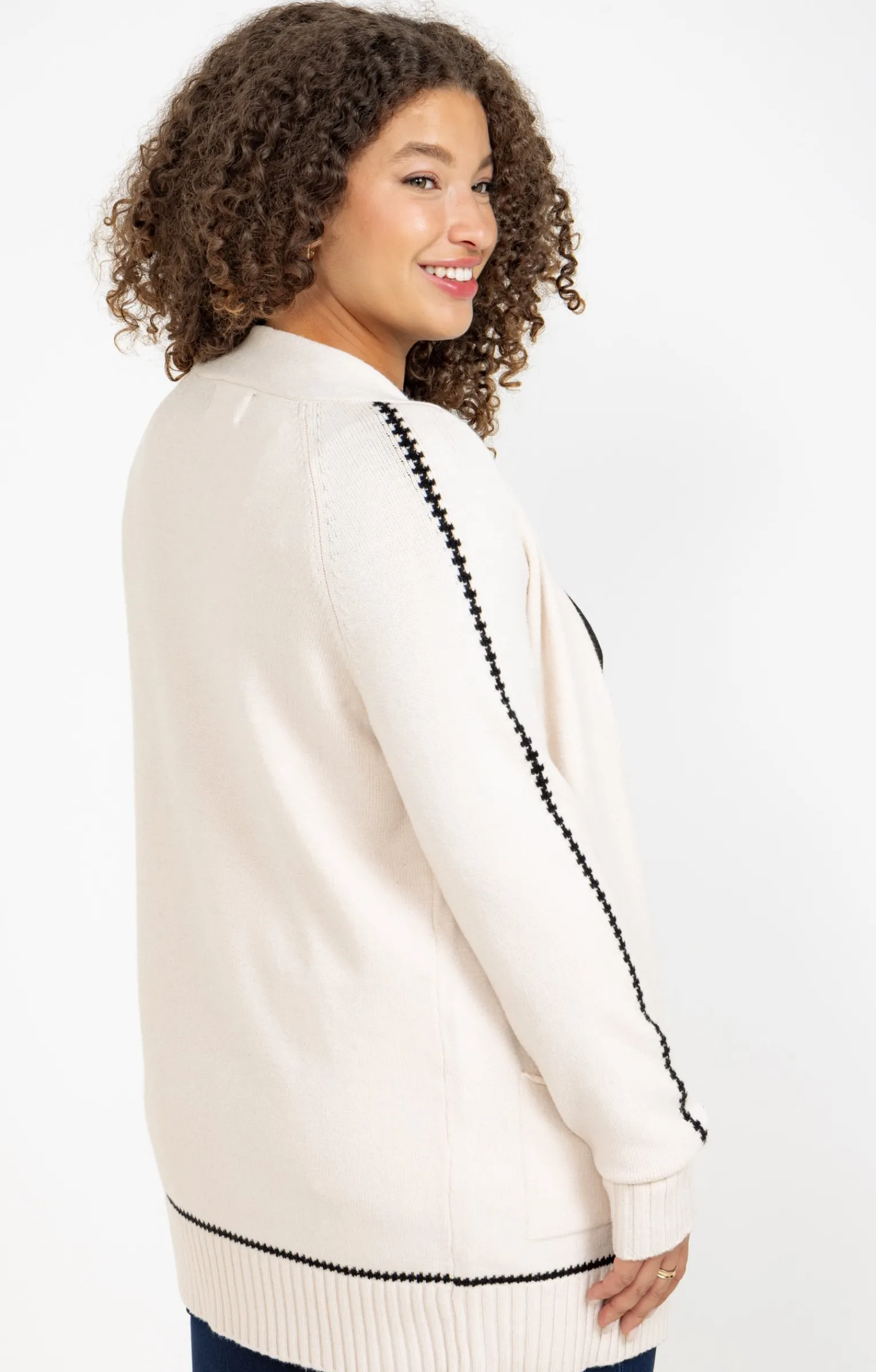 Toscane Boutique Pulls & Cardigans|Cardigan avec détail contrasté CREME