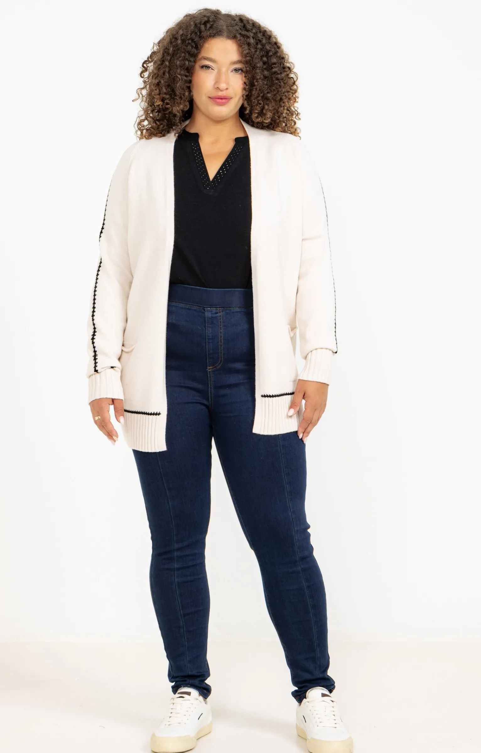 Toscane Boutique Pulls & Cardigans|Cardigan avec détail contrasté CREME