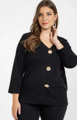 Toscane Boutique Pulls & Cardigans|Cardigan uni avec boutons fantaisies NOIR