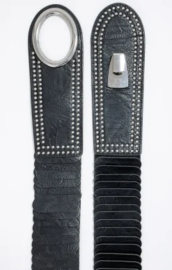 Toscane Boutique Accessoires|Ceinture élastiquée large e à clous NOIR