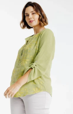 Toscane Boutique Chemisiers & Tuniques|Chemise brodée SMOKE GREEN