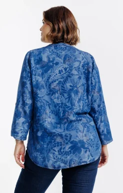 Toscane Boutique Chemisiers & Tuniques|Chemise en jean avec glitter BLEU