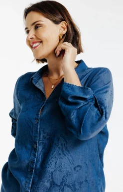 Toscane Boutique Chemisiers & Tuniques|Chemise en jean imprimée BLEU