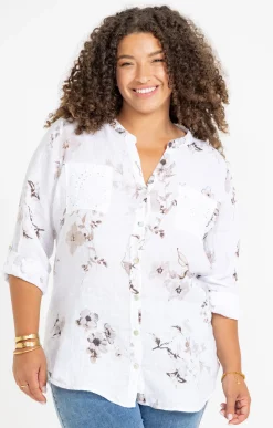 Toscane Boutique Chemisiers & Tuniques|Chemise imprimée avec broderie anglaise BLANC