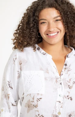 Toscane Boutique Chemisiers & Tuniques|Chemise imprimée avec broderie anglaise BLANC