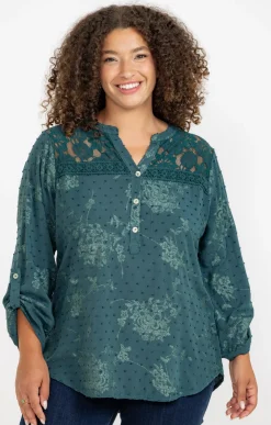 Toscane Boutique Chemisiers & Tuniques|Chemise imprimée avec glitter VERT CONIFERE