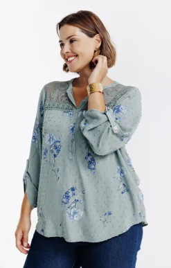 Toscane Boutique Chemisiers & Tuniques|Chemise imprimée avec plumetis TILLEUL