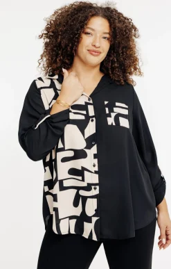 Toscane Boutique Chemisiers & Tuniques|Chemise imprimée patch NOIR