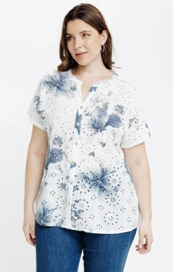 Toscane Boutique Chemisiers & Tuniques|Chemise manches courtes avec broderies BLANC