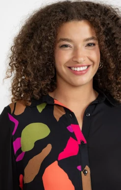 Toscane Boutique Chemisiers & Tuniques|Chemise patch imprimé floral NOIR