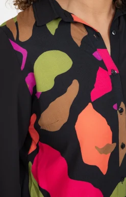 Toscane Boutique Chemisiers & Tuniques|Chemise patch imprimé floral NOIR