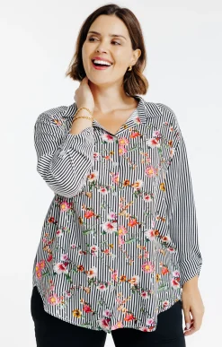 Toscane Boutique Chemisiers & Tuniques|Chemise rayée et fleurie ECRU