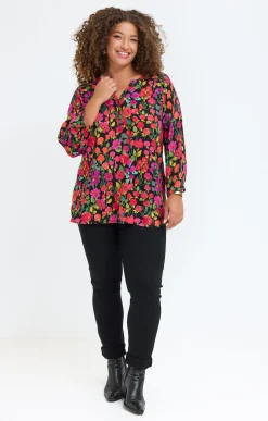 Toscane Boutique Chemisiers & Tuniques|Chemisier imprimé fleuri NOIR