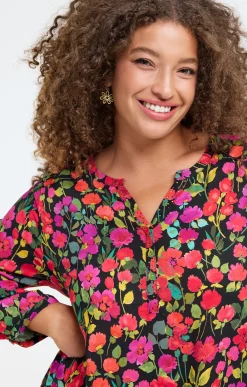 Toscane Boutique Chemisiers & Tuniques|Chemisier imprimé fleuri NOIR