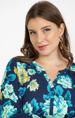 Toscane Boutique Chemisiers & Tuniques|Chemisier imprimé fleuri MARINE