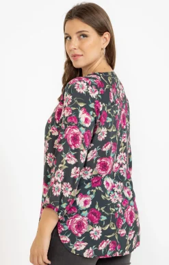 Toscane Boutique Chemisiers & Tuniques|Chemisier imprimé fleuri SMOKE GREEN