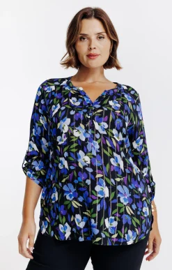 Toscane Boutique Chemisiers & Tuniques|Chemisier imprimé fleuri et fils lurex NOIR