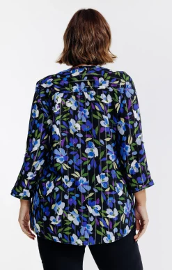 Toscane Boutique Chemisiers & Tuniques|Chemisier imprimé fleuri et fils lurex NOIR