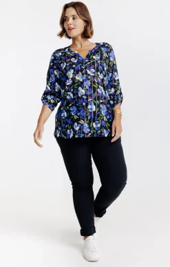 Toscane Boutique Chemisiers & Tuniques|Chemisier imprimé fleuri et fils lurex NOIR