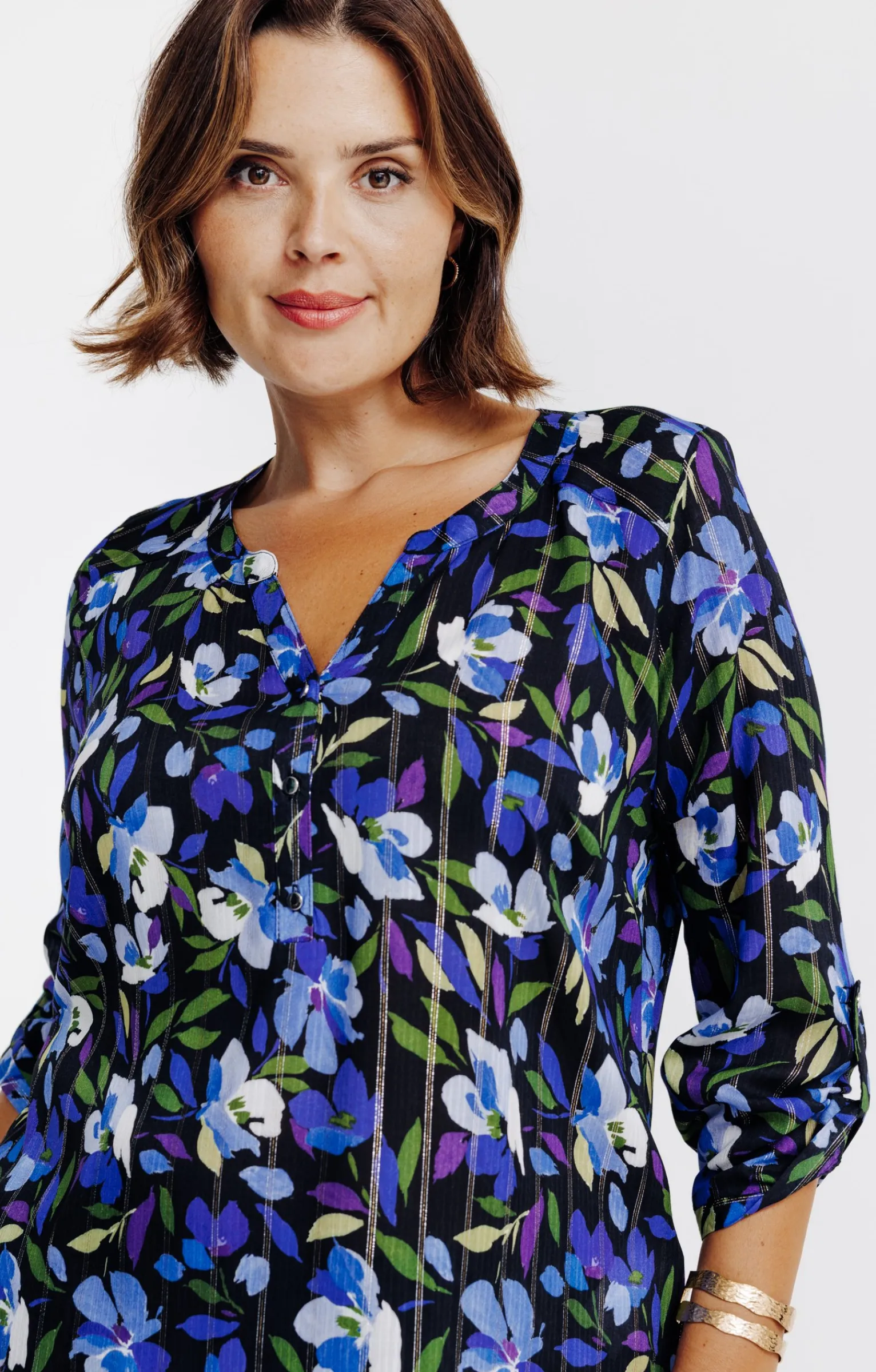 Toscane Boutique Chemisiers & Tuniques|Chemisier imprimé fleuri et fils lurex NOIR