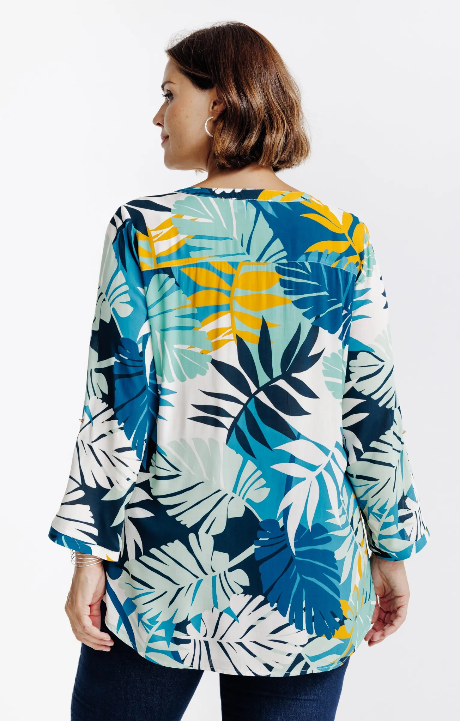 Toscane Boutique Chemisiers & Tuniques|Chemisier imprimé végétal BLEU PETROLE