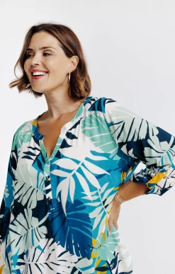 Toscane Boutique Chemisiers & Tuniques|Chemisier imprimé végétal BLEU PETROLE