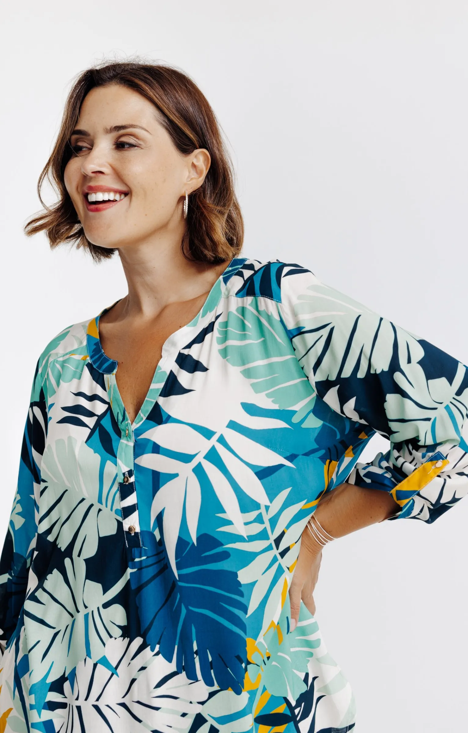 Toscane Boutique Chemisiers & Tuniques|Chemisier imprimé végétal BLEU PETROLE