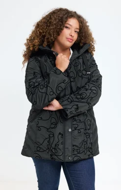 Toscane Boutique Parkas & Impers|Doudoune avec chats en effet velours NOIR