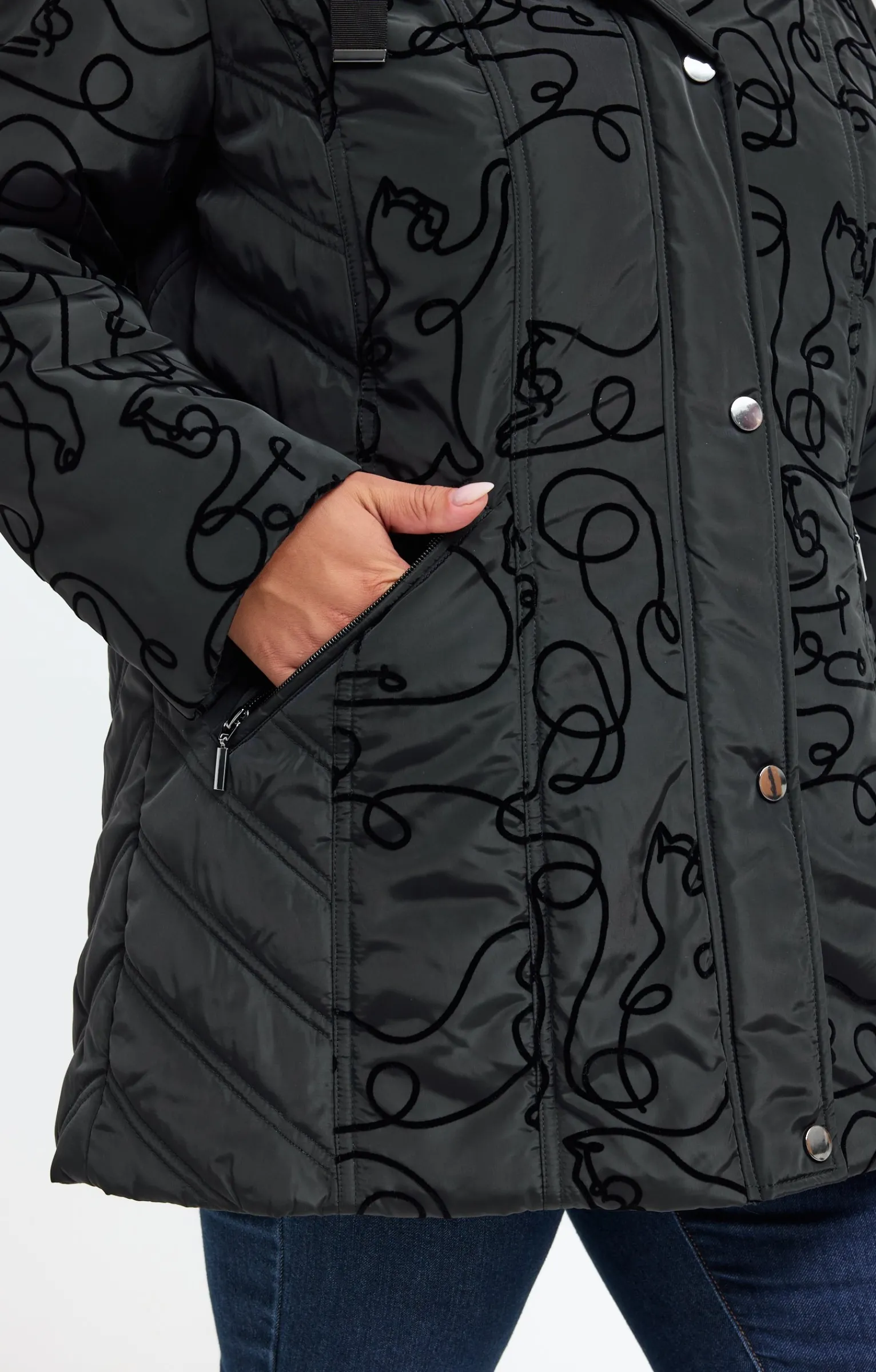 Toscane Boutique Parkas & Impers|Doudoune avec chats en effet velours NOIR