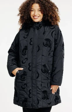 Toscane Boutique Parkas & Impers|Doudoune avec fleurs en relief NOIR