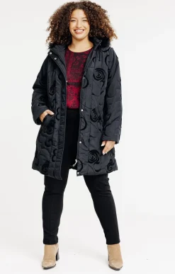 Toscane Boutique Parkas & Impers|Doudoune avec fleurs en relief NOIR