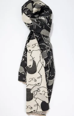 Toscane Boutique Accessoires|Echarpe chaude imprimé chats mignons NOIR