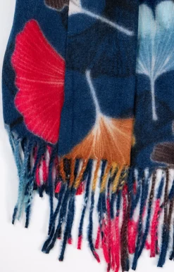 Toscane Boutique Accessoires|Echarpe douce imprimé ginkgo PETROLE