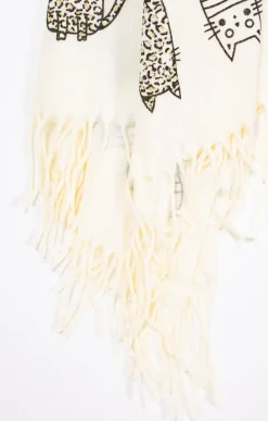 Toscane Boutique Accessoires|Foulard imprimé chat matière douce ECRU