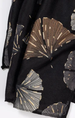 Toscane Boutique Accessoires|Foulard imprimé ginkgo et brun NOIR