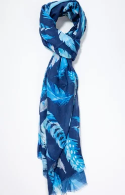 Toscane Boutique Accessoires|Foulard imprimé plumes bleues MARINE