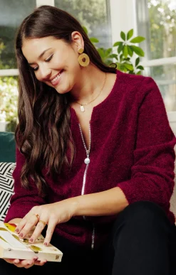 Toscane Boutique Pulls & Cardigans|Gilet fluffy uni BORDEAUX