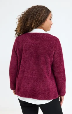 Toscane Boutique Pulls & Cardigans|Gilet fluffy uni BORDEAUX