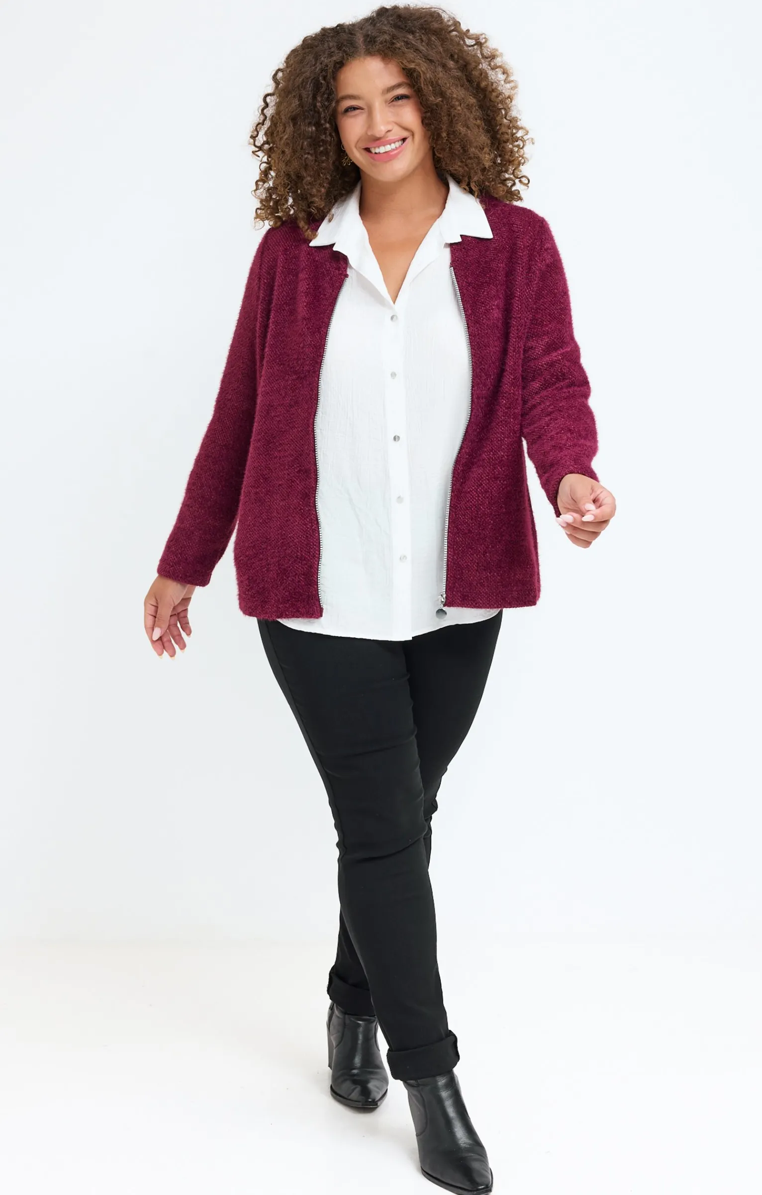 Toscane Boutique Pulls & Cardigans|Gilet fluffy uni BORDEAUX