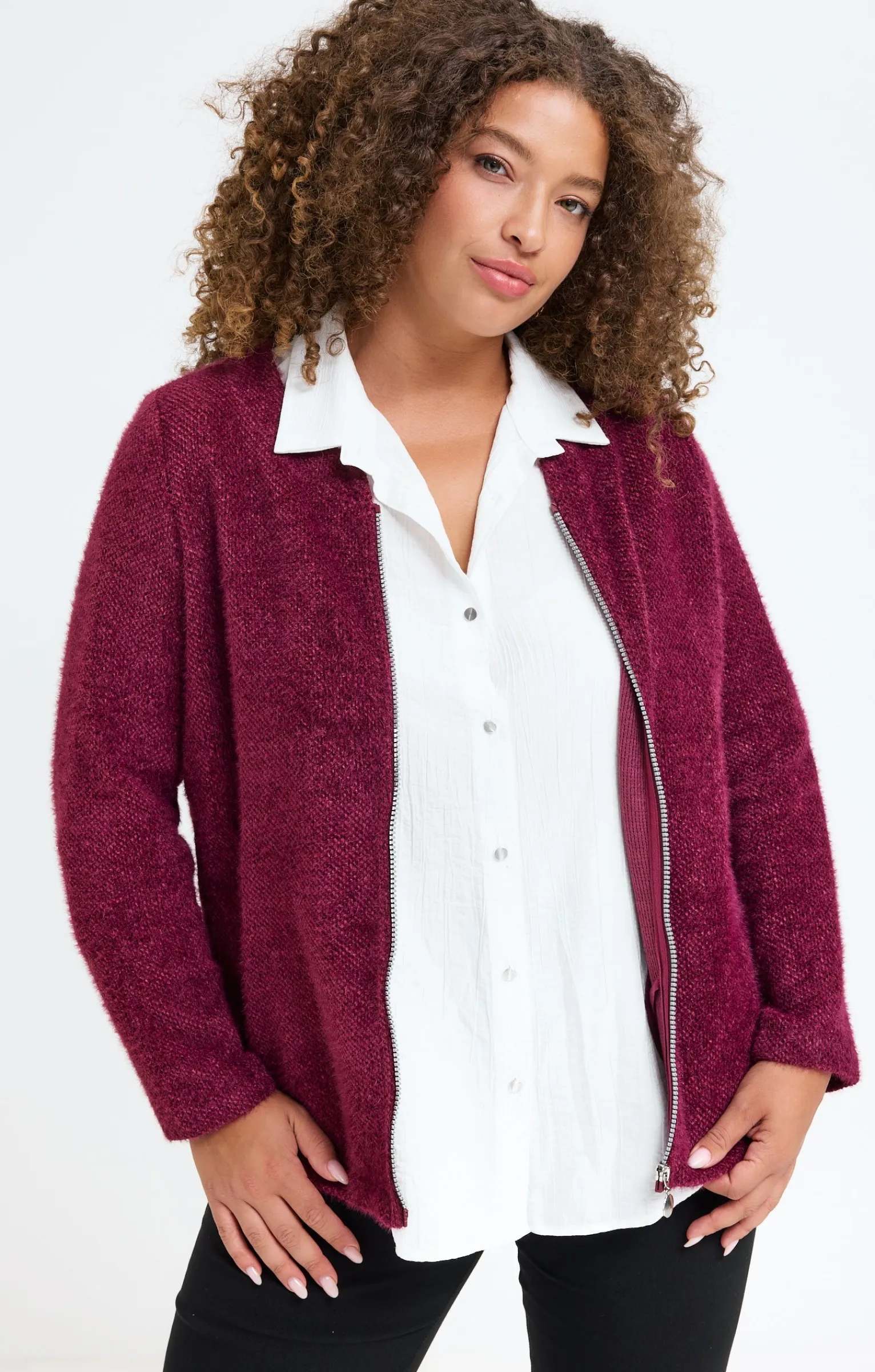 Toscane Boutique Pulls & Cardigans|Gilet fluffy uni BORDEAUX