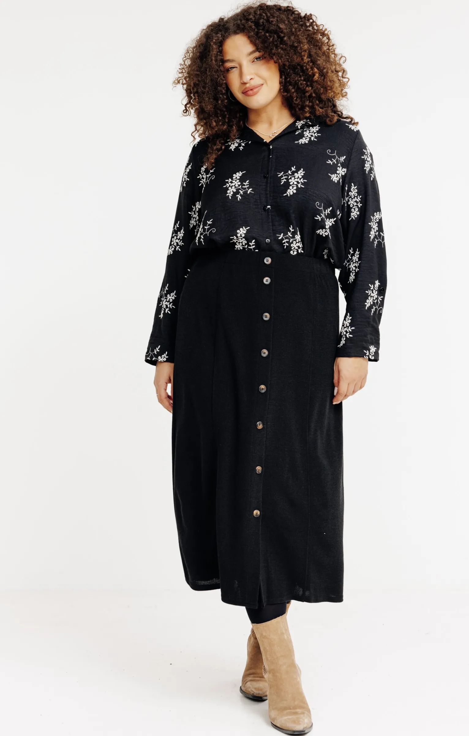 Toscane Boutique Jupes|Jupe en maille unie à boutons NOIR