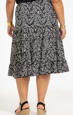 Toscane Boutique Jupes|Jupe fluide à volants imprimé fougère NOIR