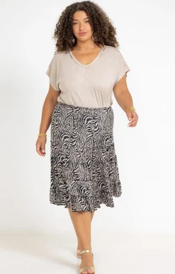 Toscane Boutique Jupes|Jupe maille volants imprimé peau de bête HAVANE