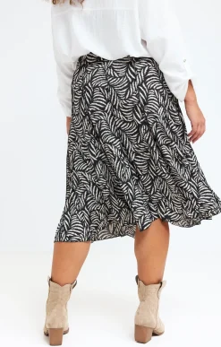 Toscane Boutique Jupes|Jupe évasée imprimé fougère NOIR