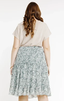 Toscane Boutique Jupes|Jupe voile à volants et imprimé palme TILLEUL