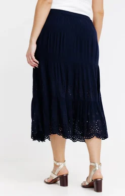 Toscane Boutique Jupes|Jupon crepon à broderie ajourée MARINE