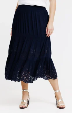 Toscane Boutique Jupes|Jupon crepon à broderie ajourée MARINE